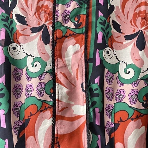 Silk Odille 3/4 Sleeve Floral Multicolor Tier Tunic Black Lace Trim Women’s 8 - Picture 10 of 14